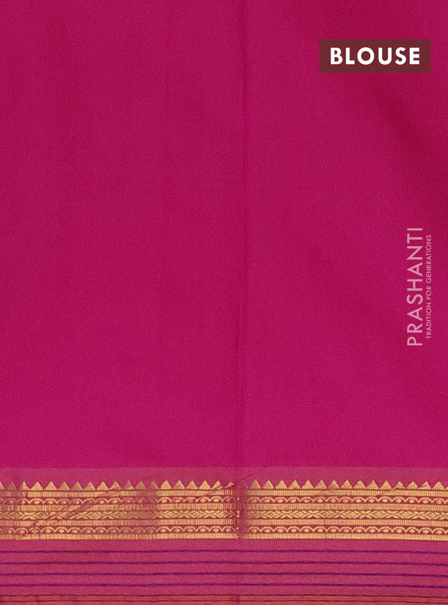 Arani semi silk saree magenta pink and dark mustard with plain body and zari woven simple border