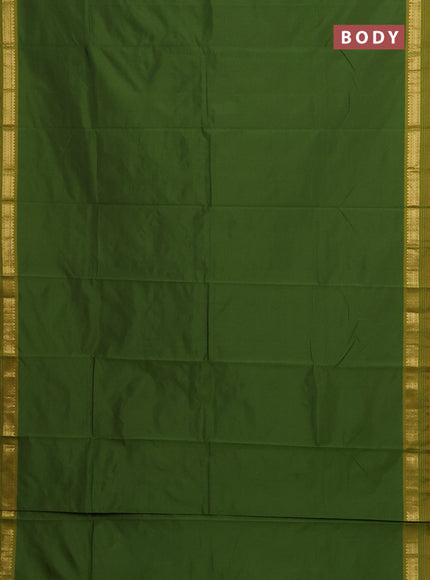 Arani semi silk saree sap green and dark mustard with plain body and zari woven simple border