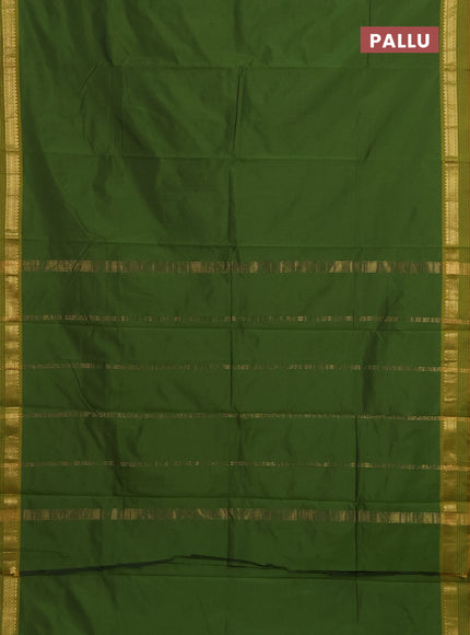 Arani semi silk saree sap green and dark mustard with plain body and zari woven simple border