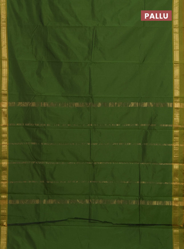 Arani semi silk saree sap green and dark mustard with plain body and zari woven simple border