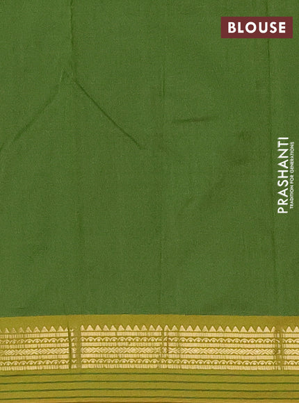 Arani semi silk saree sap green and dark mustard with plain body and zari woven simple border