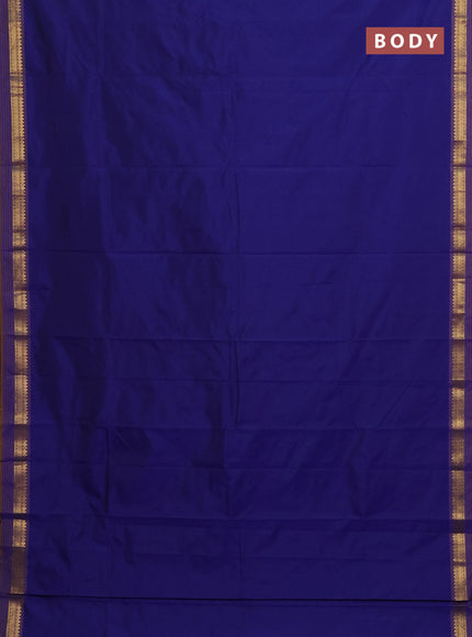 Arani semi silk saree blue and dark mustard with plain body and zari woven simple border