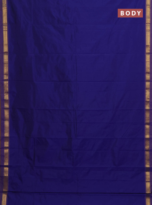 Arani semi silk saree blue and dark mustard with plain body and zari woven simple border