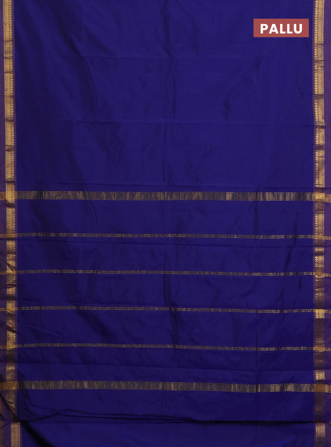 Arani semi silk saree blue and dark mustard with plain body and zari woven simple border