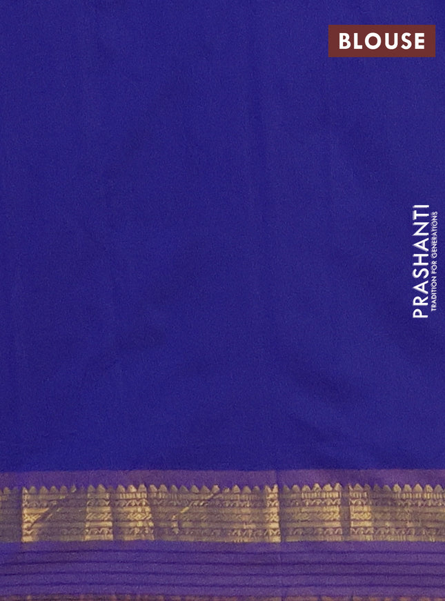 Arani semi silk saree blue and dark mustard with plain body and zari woven simple border