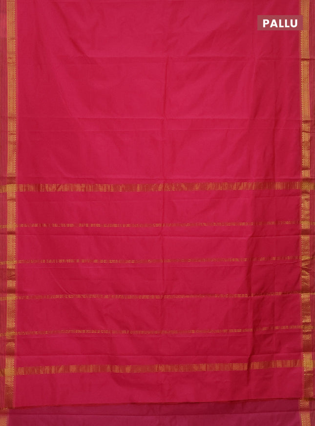 Arani semi silk saree candy pink and dual shade of yellow with plain body and zari woven simple border