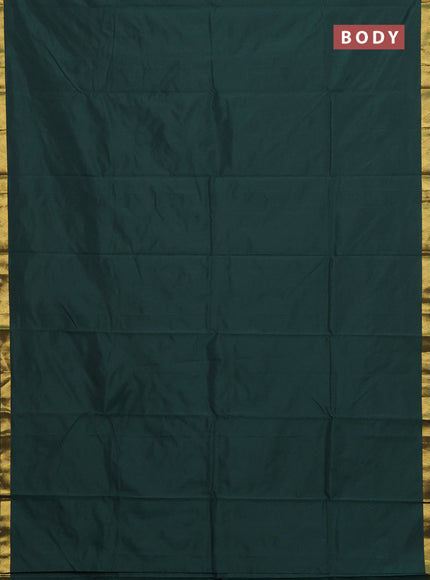 Arani semi silk saree bottle green with plain body and zari woven border