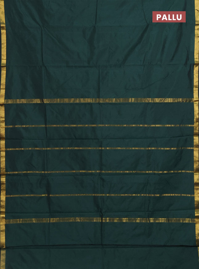 Arani semi silk saree bottle green with plain body and zari woven border
