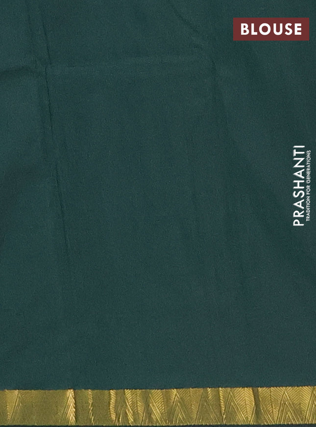 Arani semi silk saree bottle green with plain body and zari woven border