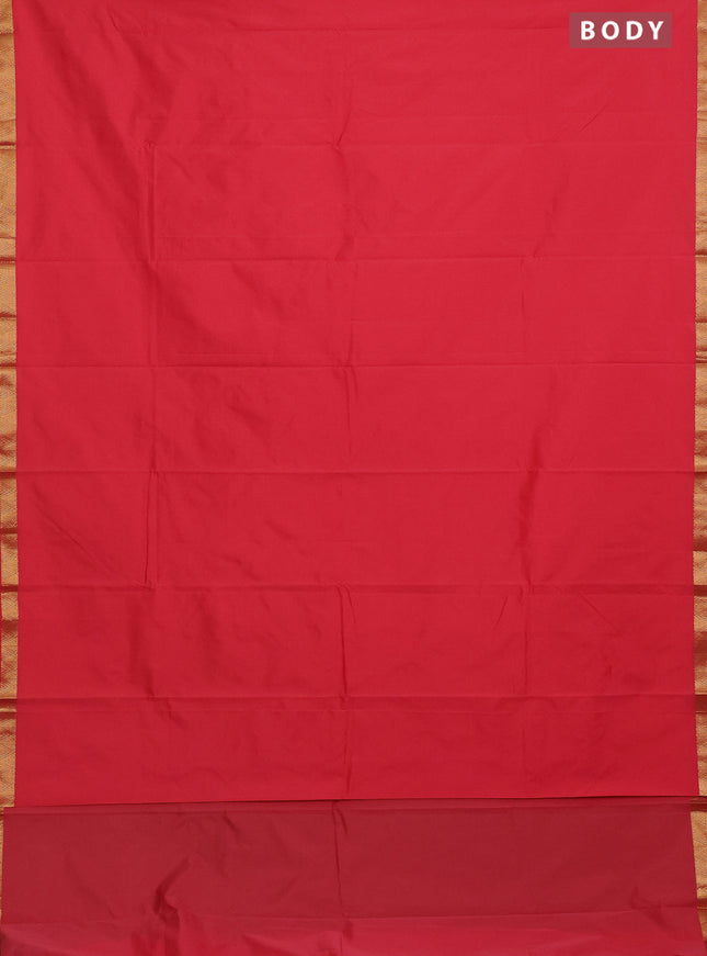 Arani semi silk saree peach pink with plain body and zari woven border