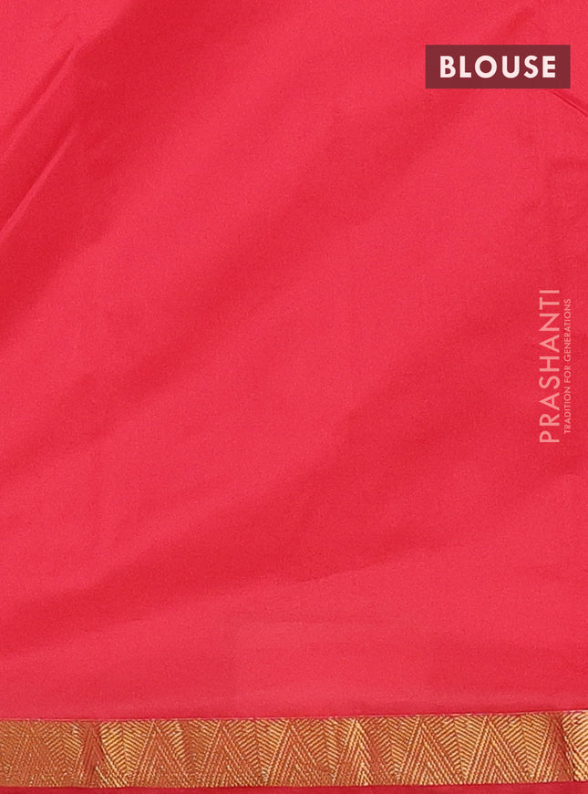 Arani semi silk saree peach pink with plain body and zari woven border