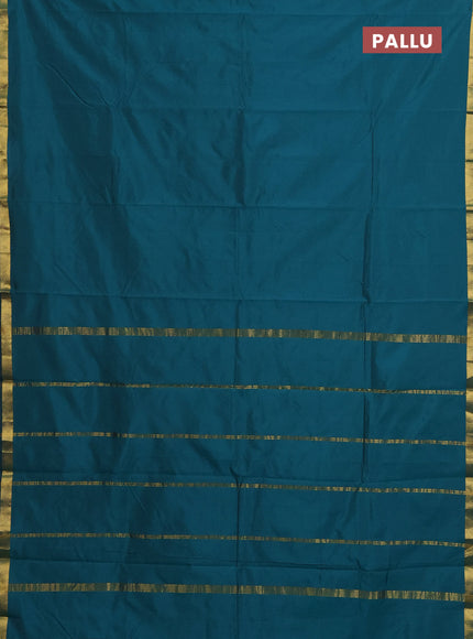Arani semi silk saree peacock green with plain body and zari woven border