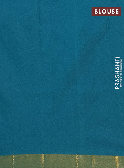 Arani semi silk saree peacock green with plain body and zari woven border