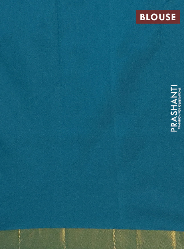 Arani semi silk saree peacock green with plain body and zari woven border