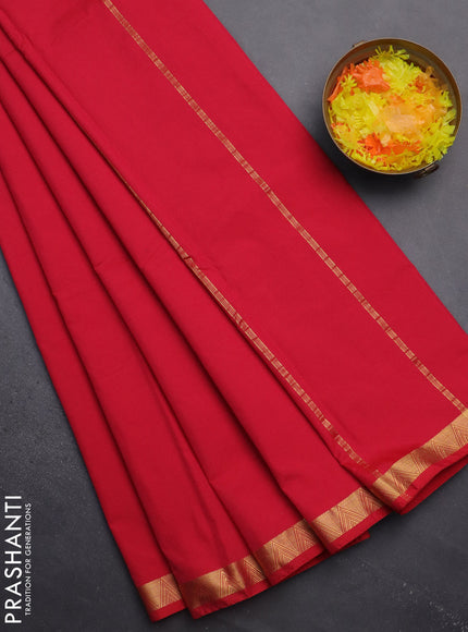Arani semi silk saree dark pink with plain body and zari woven border
