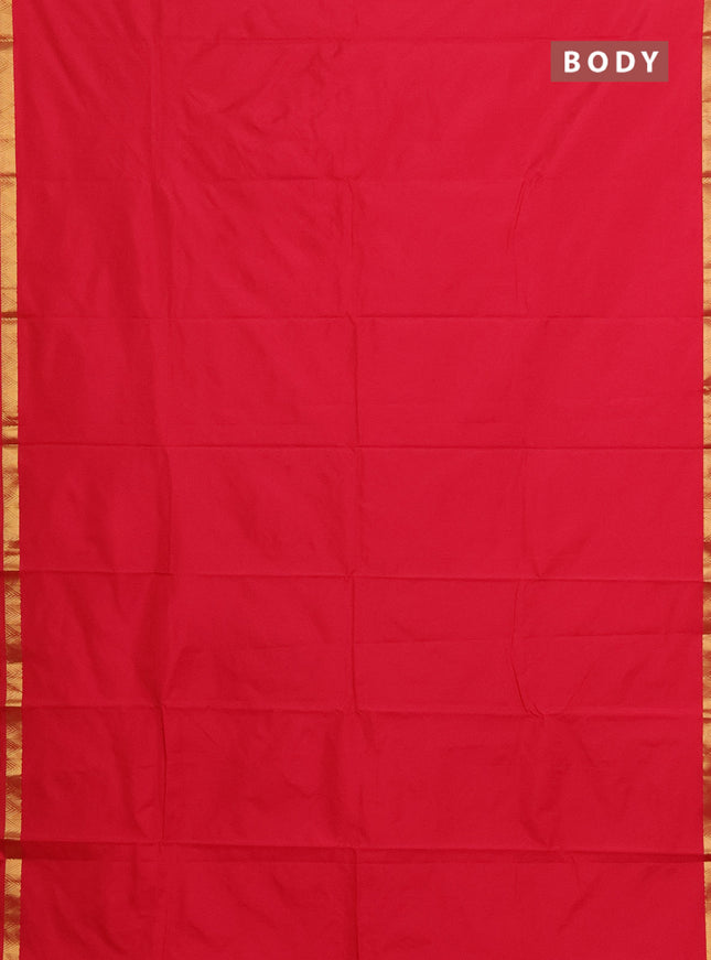 Arani semi silk saree dark pink with plain body and zari woven border