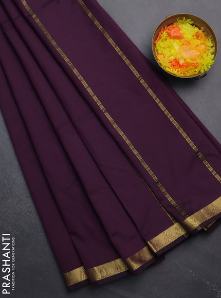 Arani semi silk saree deep purple with plain body and zari woven border