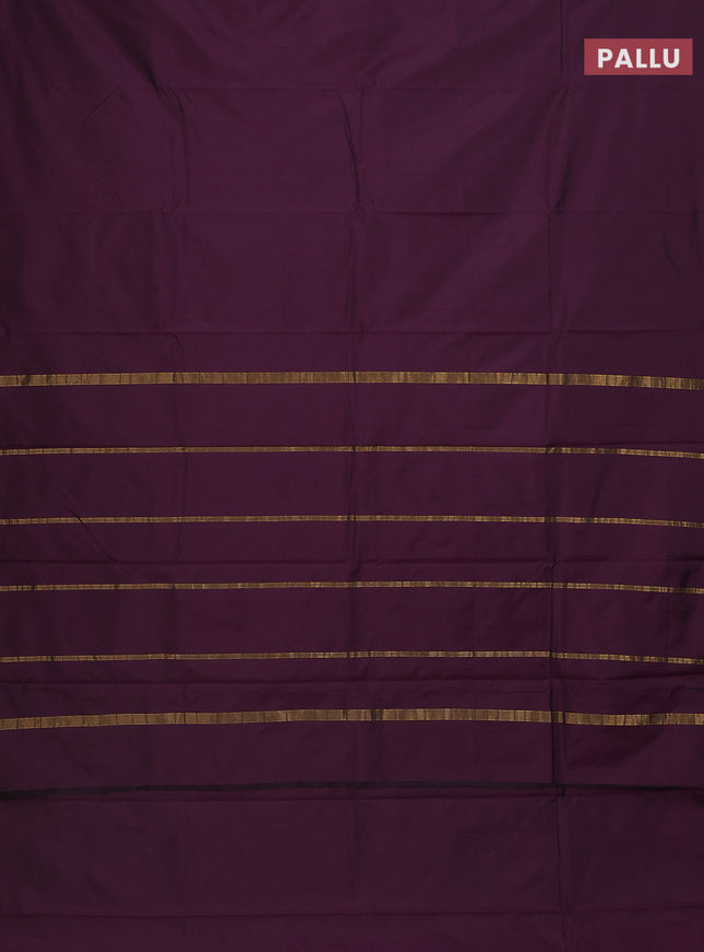 Arani semi silk saree deep purple with plain body and zari woven border