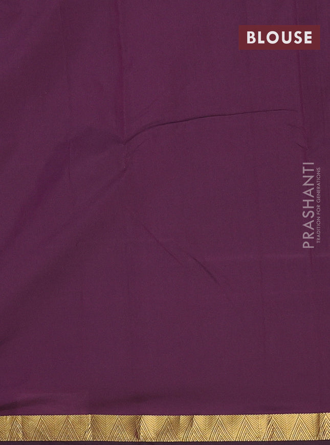 Arani semi silk saree deep purple with plain body and zari woven border