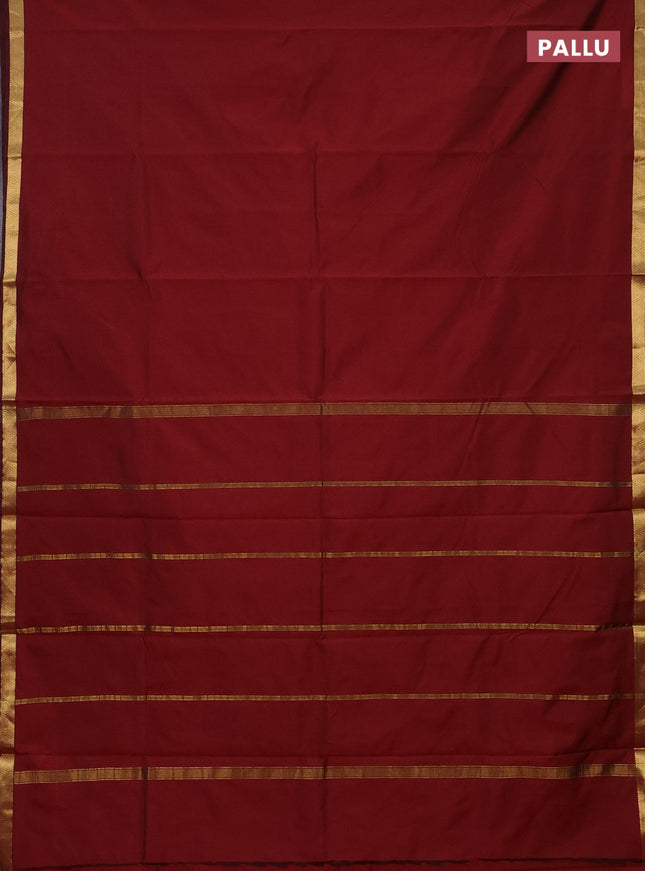 Arani semi silk saree maroon with plain body and zari woven border