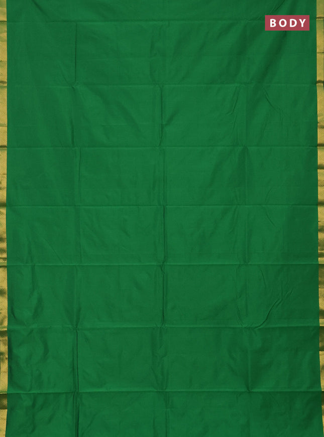 Arani semi silk saree green with plain body and zari woven border