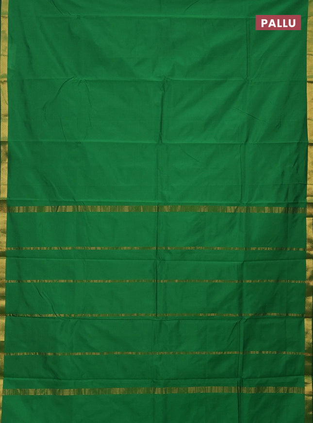 Arani semi silk saree green with plain body and zari woven border