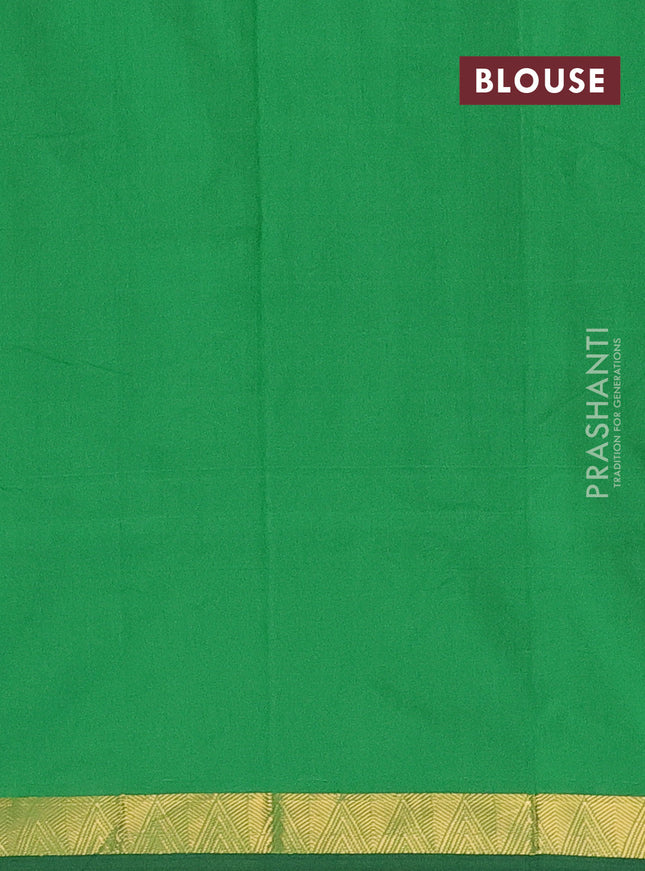 Arani semi silk saree green with plain body and zari woven border