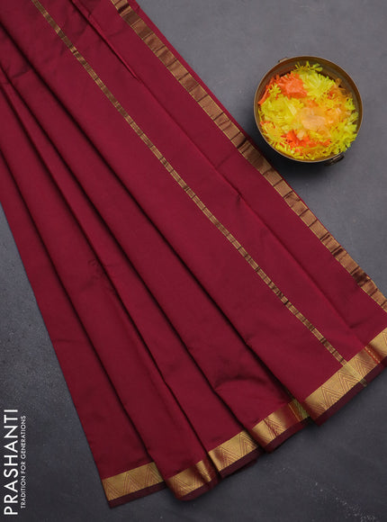 Arani semi silk saree wine shade with plain body and zari woven border