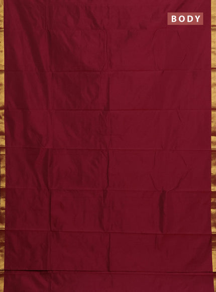 Arani semi silk saree wine shade with plain body and zari woven border