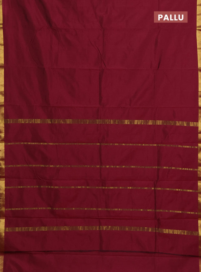 Arani semi silk saree wine shade with plain body and zari woven border