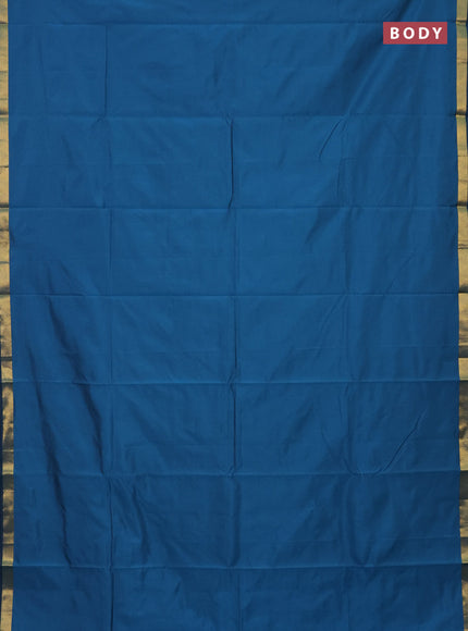 Arani semi silk saree peacock blue with plain body and zari woven border