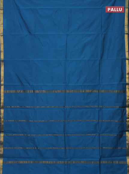 Arani semi silk saree peacock blue with plain body and zari woven border