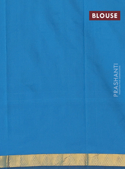 Arani semi silk saree peacock blue with plain body and zari woven border