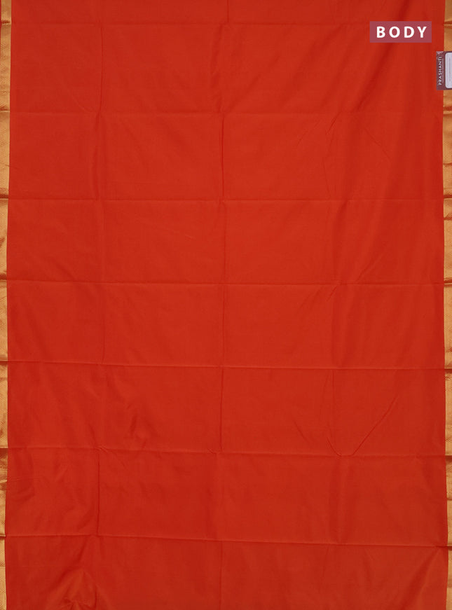 Arani semi silk saree orange with plain body and zari woven border
