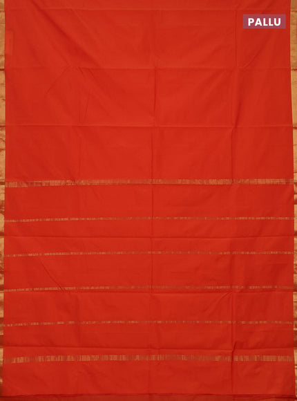 Arani semi silk saree orange with plain body and zari woven border