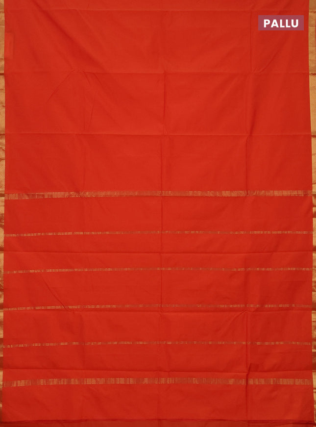Arani semi silk saree orange with plain body and zari woven border
