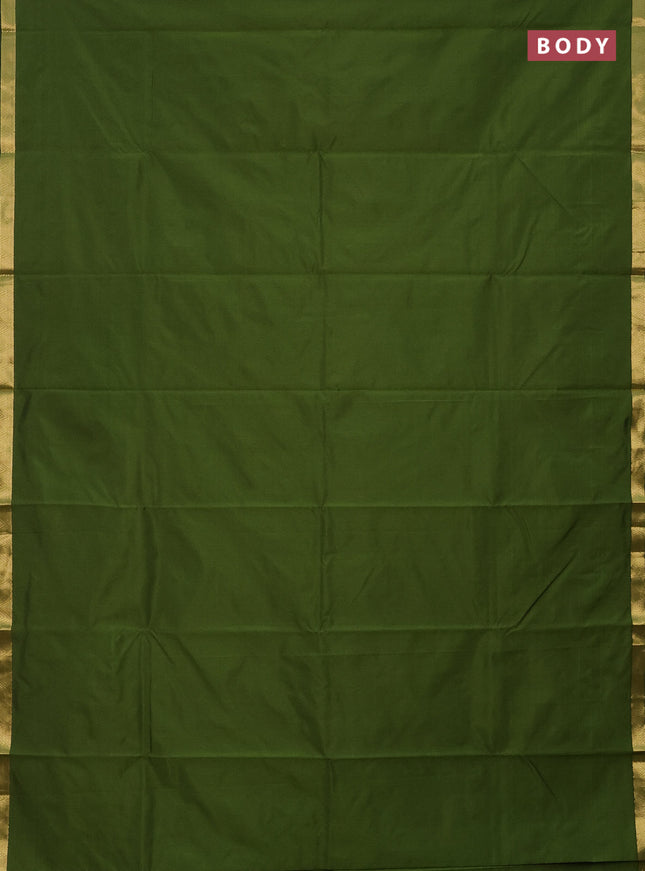 Arani semi silk saree sap green with plain body and zari woven border