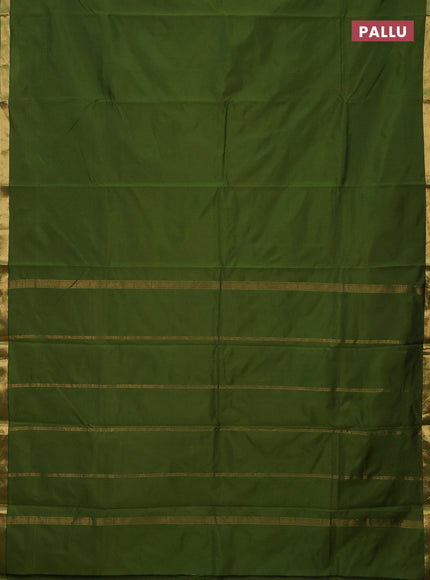 Arani semi silk saree sap green with plain body and zari woven border