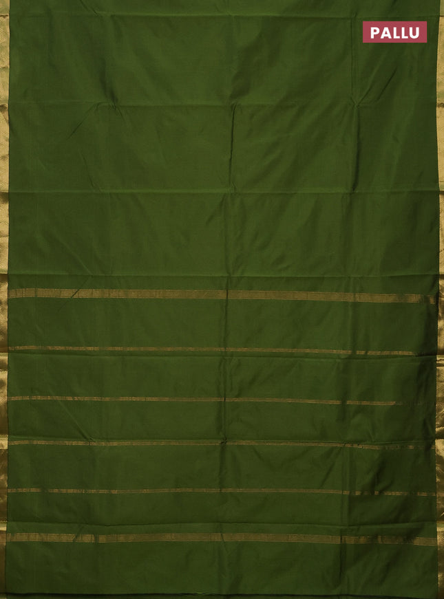 Arani semi silk saree sap green with plain body and zari woven border