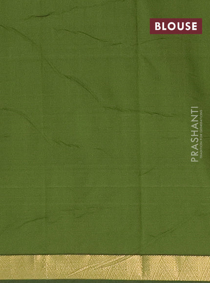 Arani semi silk saree sap green with plain body and zari woven border