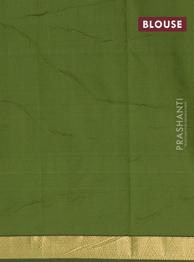 Arani semi silk saree sap green with plain body and zari woven border