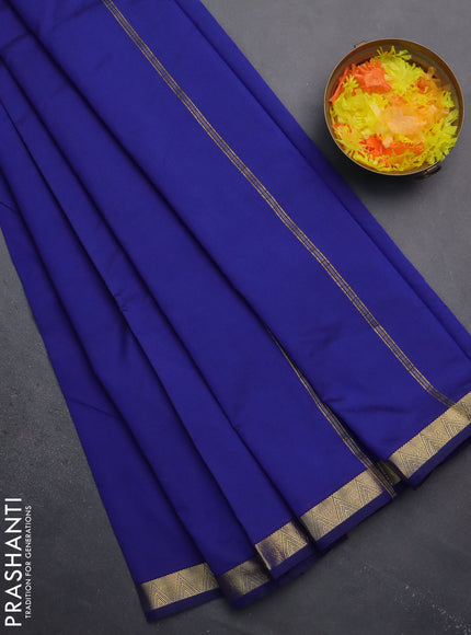 Arani semi silk saree blue with plain body and zari woven border