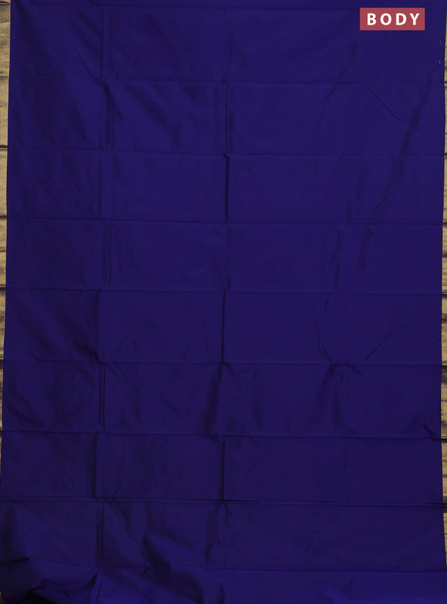 Arani semi silk saree blue with plain body and zari woven border