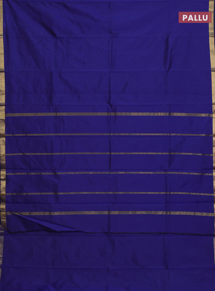 Arani semi silk saree blue with plain body and zari woven border