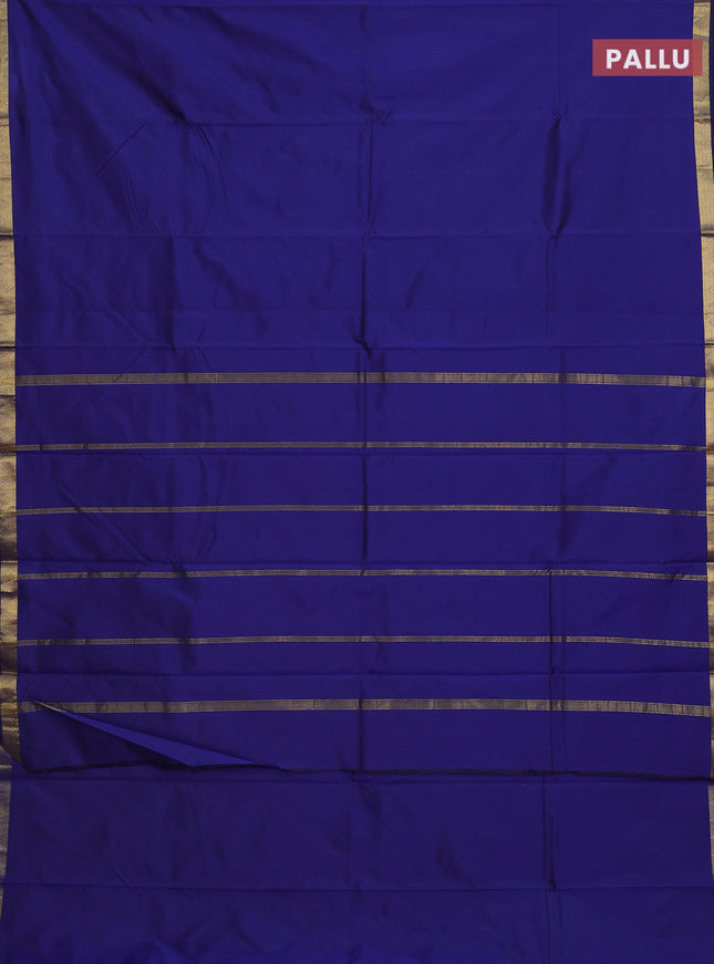 Arani semi silk saree blue with plain body and zari woven border