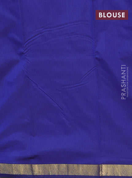 Arani semi silk saree blue with plain body and zari woven border