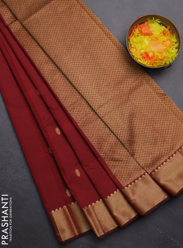 Arani semi silk saree maroon with zari woven buttas and zari woven border