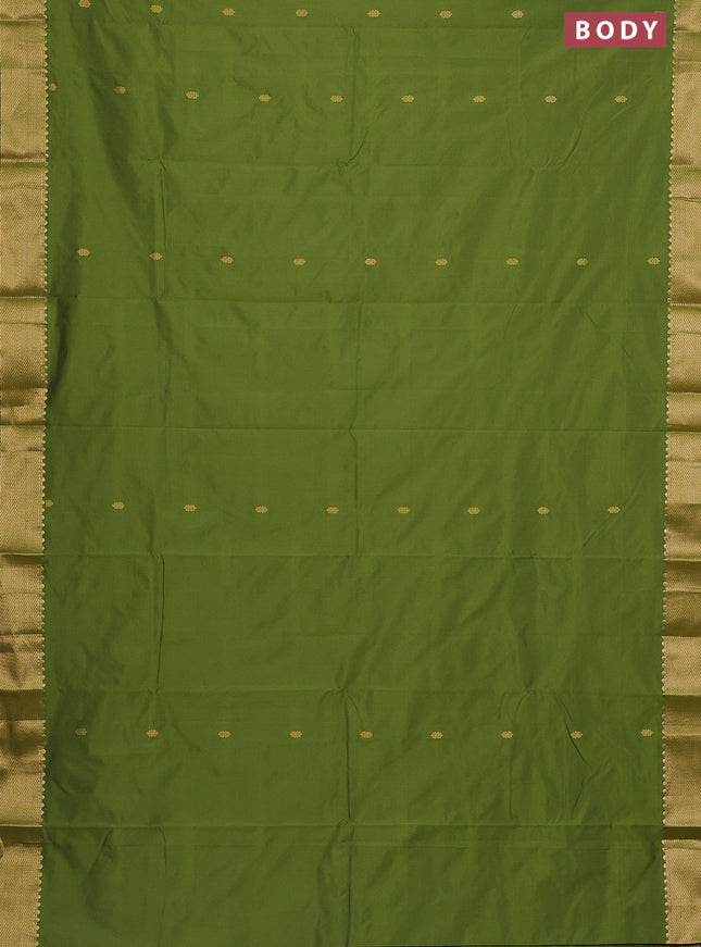 Arani semi silk saree sap green with zari woven buttas and zari woven border