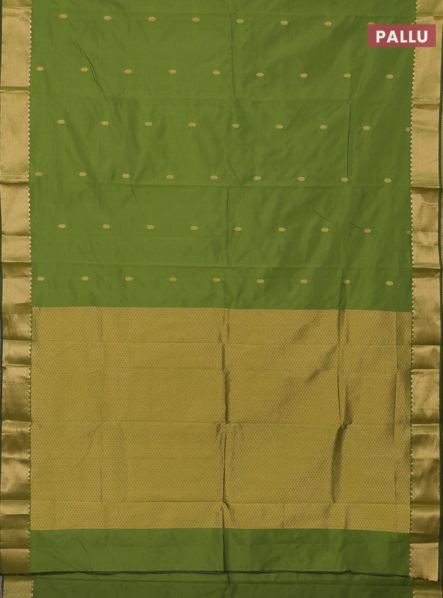 Arani semi silk saree sap green with zari woven buttas and zari woven border