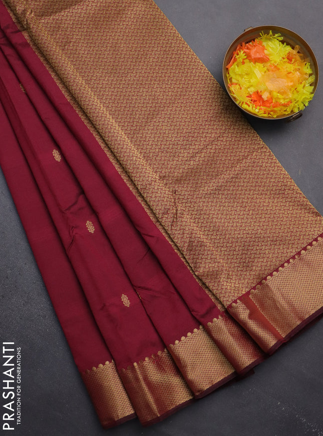 Arani semi silk saree dark magenta pink with zari woven buttas and zari woven border